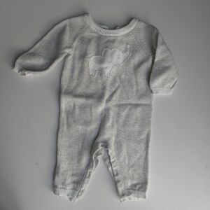 Janie and Jack Gray Knit Elephant Jumpsuit Onepiece 0-3m